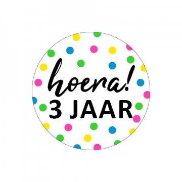 0026450stickers d40mm 3 jaar witzwart neon stippen 250pr