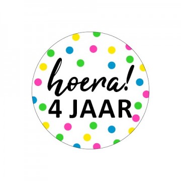 0026451stickers d40mm 4 jaar witzwart neon stippen 250pr