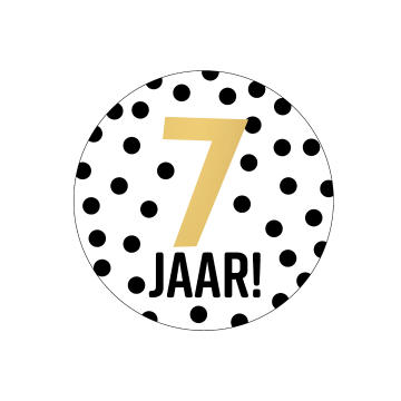0026846stickers d40mm 7 jaar stippen witzwartgoud 250pr