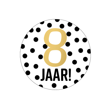 0026847stickers d40mm 8 jaar stippen witzwartgoud 250pr