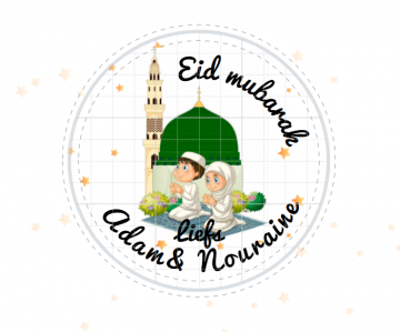 Eid mubarak sticker jongen en meisje