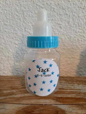 Flesje ronde sticker blauw