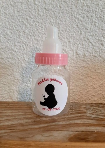 Geboorte flesje ronde sticker roze
